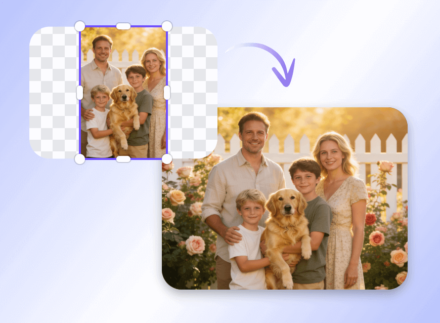 AI expand photo free example family background removal and composition with new scene