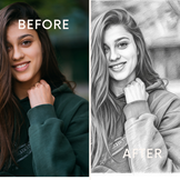 Before after minimal skincare Instagram post photo converted to AI design sketch